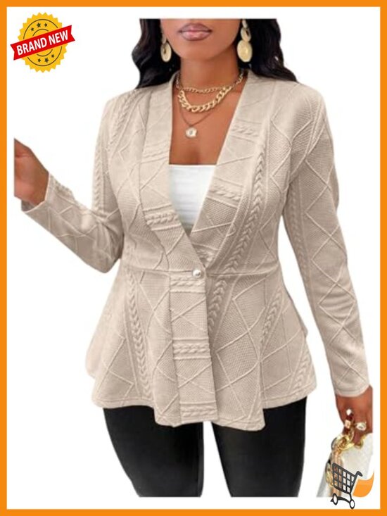 Jackets & Blazers - Plus Size Button Down Blazer Ruffle Hem Textured Jacket